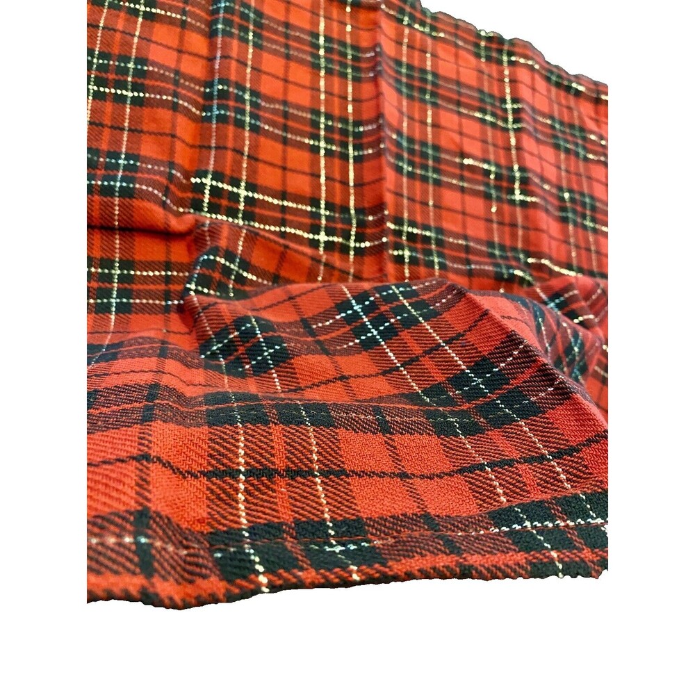 TWELVE Unused 70's Red Black Gold Thread Plaid Napkins 100% Cotton Cloth Napkins